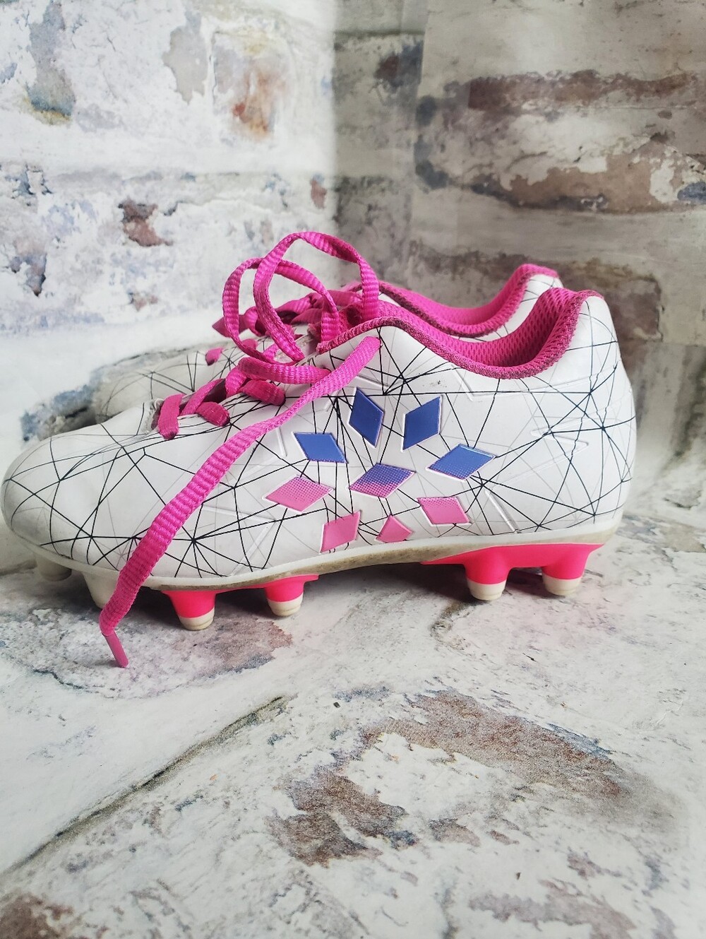 Rip-It Girls' Molded Soccer Cleats RIPSC-White/Pink Glo Size 12K